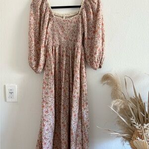 Rylee + Cru Floral Long Sleeve Dress - Pink and Cream